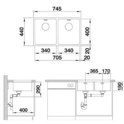 BLANCO Unterbauspüle ANDANO 340/340-U Edelstahl Seidenglanz | InFino Ablauf | 522983 -Geschirr blanco unterbauspuele andano 340 340 u edelstahl seidenglanz infino ablauf 5229834
