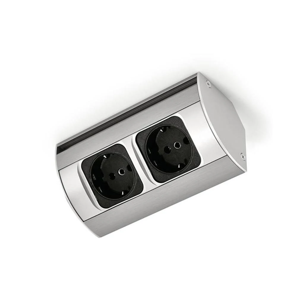 Corner Doppelsteckdosen, Steckdosenelement, Edelstahlfarbig 3 Corner Doppelsteckdosen, Steckdosenelement, Edelstahlfarbig