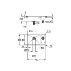 Grohe Spülbecken K700U Spüle 80-S 76/45 1.5 Lh, Hauptbecken Links, Edelstahl -Geschirr grohe spuelbecken k700u spuele 80 s 76 45 15 lh hauptbecken links edelstahl3