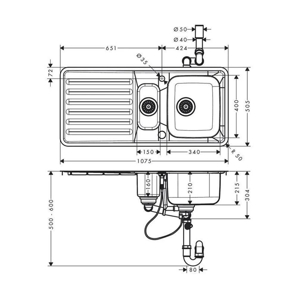 Hansgrohe Einbauspüle 340/150/400 S4113-F540 | Edelstahl 5 Hansgrohe Einbauspüle 340/150/400 S4113-F540 | Edelstahl – Bild 3