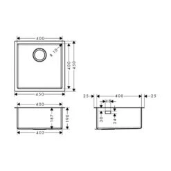 Hansgrohe Einbauspüle 400 S719-U400 | Edelstahl -Geschirr hansgrohe einbauspuele 400 s719 u400 edelstahl3