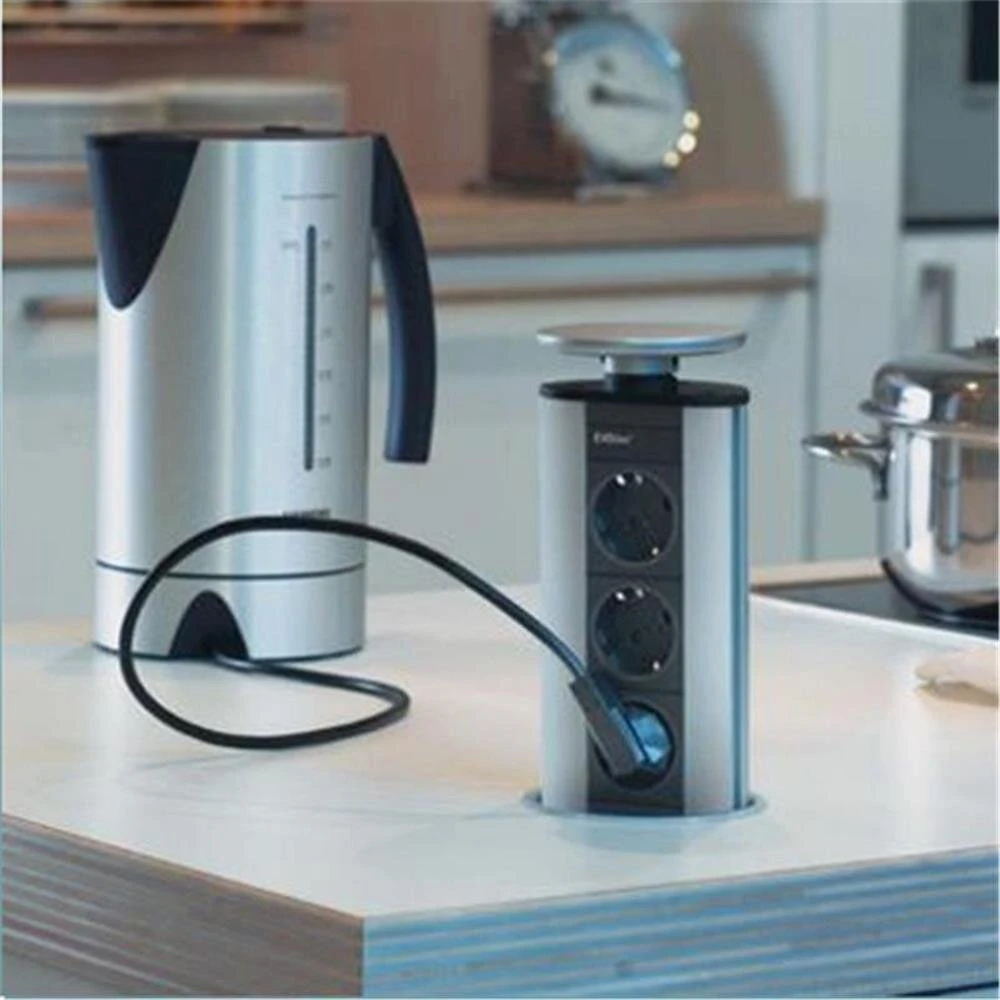 Schulte EVOline Port, Versenkbares Steckdosenelement, Mit 3 Schuko-Steckdosen, Deckel Kunststoff/silberfarben 4 Schulte EVOline Port, Versenkbares Steckdosenelement, Mit 3 Schuko-Steckdosen, Deckel Kunststoff/silberfarben – Bild 2